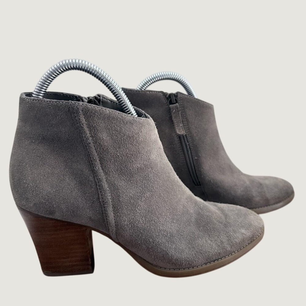 Naturalizer‎ Grey Suede Leather Ankle Boots Block Heel Side Zip Womens 7W